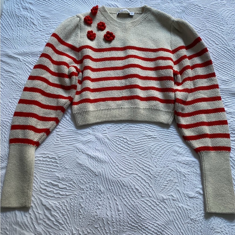 Zara Striped Red and Cream Sweater